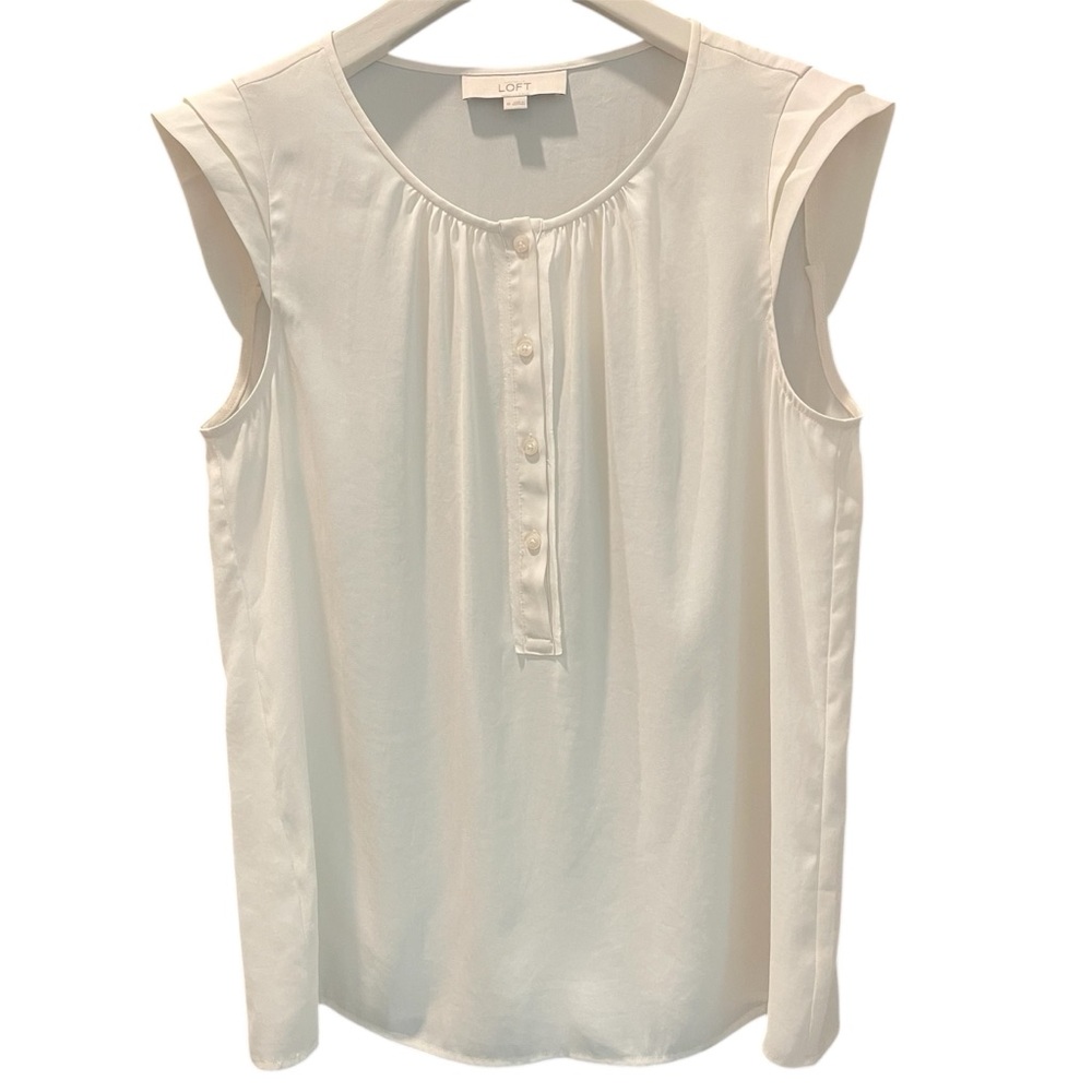 LOFT Henley Ivory Cap Sleeve Blouse - Size Medium